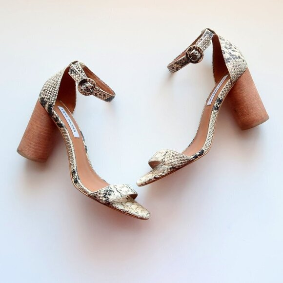 Steve Madden Sara Snakeskin Cylinder Heel Ankle Strap Sandals Size 7.5 - Picture 1 of 16